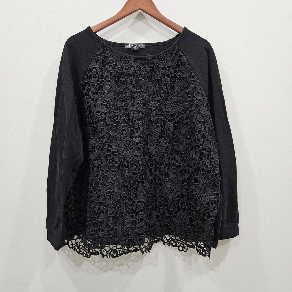 Adrianna Papell Womens Lace Overlay Sweater XXL Black Romantic goth Dark Fairy